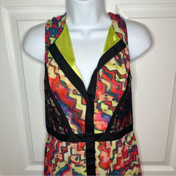 Gibson Latimer Red Black Fit and Flare Party Dress Zig Zag Lace Colorful 6 - Picture 5 of 10